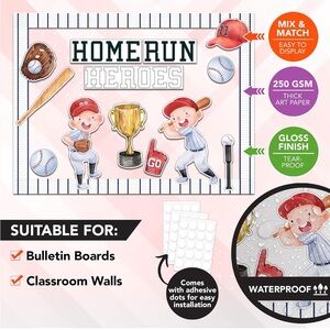 Decorably 36 Piece Cutouts Baseball Bulletin Board Decorations Set with Borders